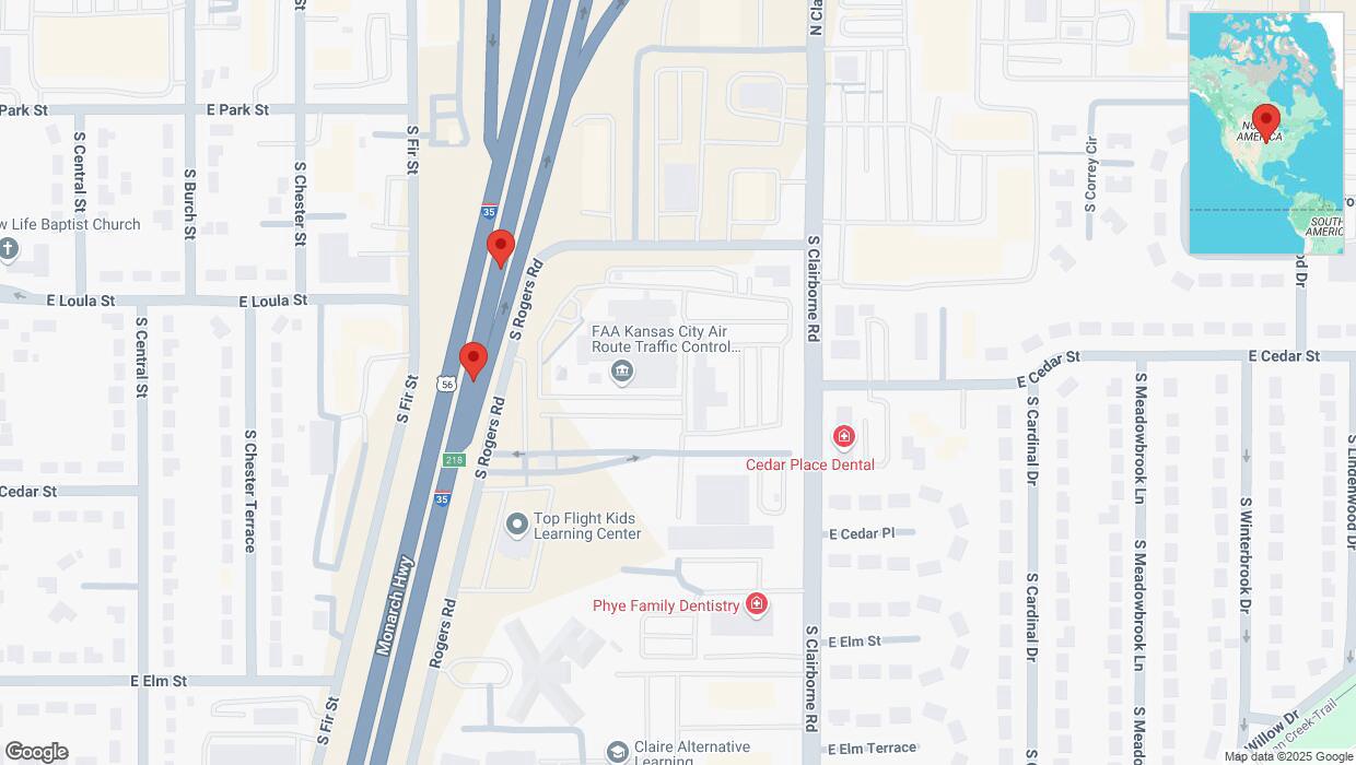 A detailed map that shows the affected road due to 'Broken down vehicle on eastbound I-35 in Olathe' on February 12th at 6:28 p.m.