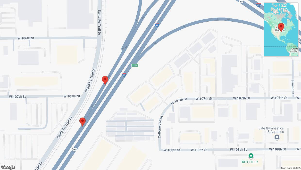 A detailed map that shows the affected road due to 'Broken down vehicle on westbound US-50 West in Lenexa' on February 12th at 11:12 p.m.