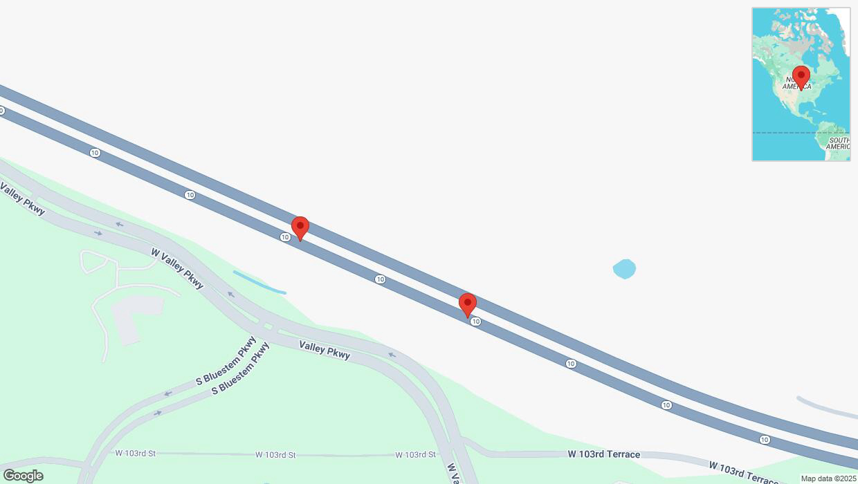 A detailed map that shows the affected road due to 'Crash update: K-10' on February 13th at 10:23 a.m.