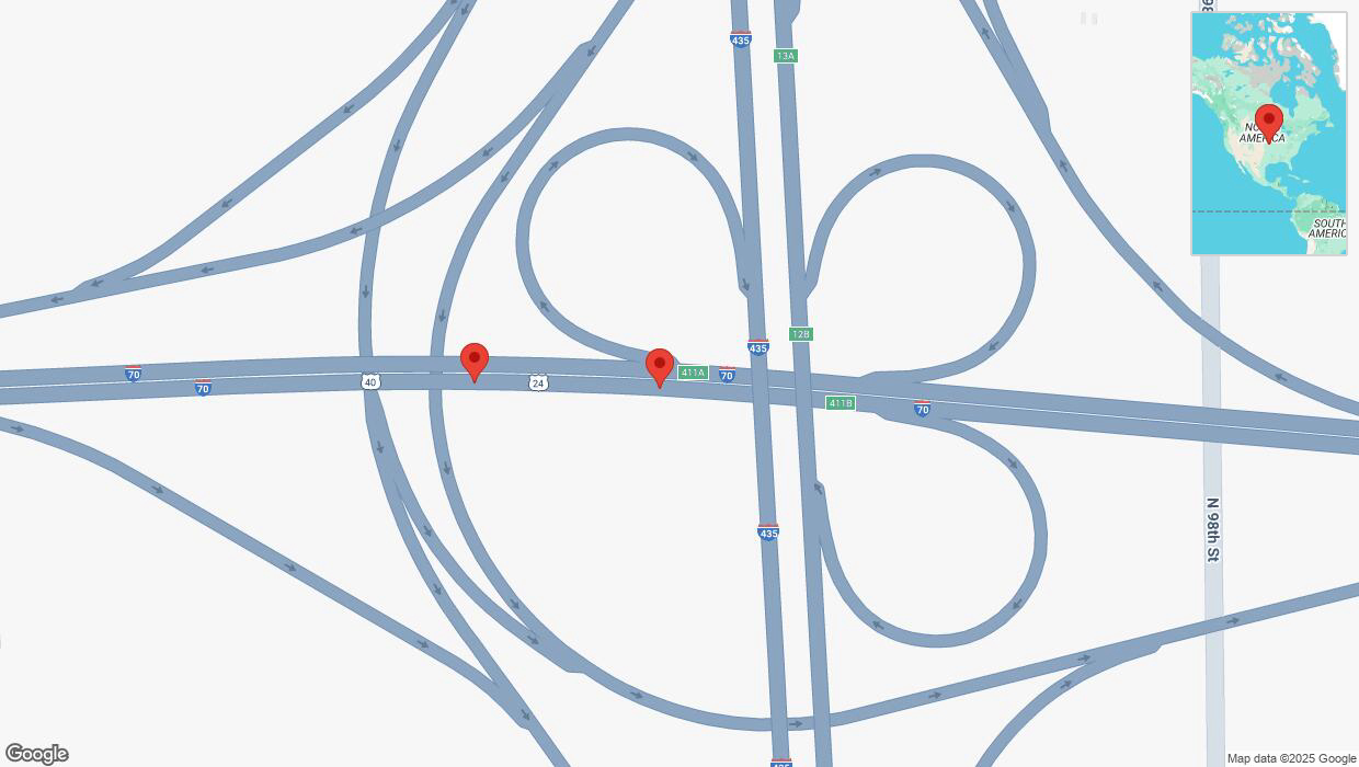 A detailed map that shows the affected road due to 'Crash report: I-70' on February 13th at 8:16 p.m.