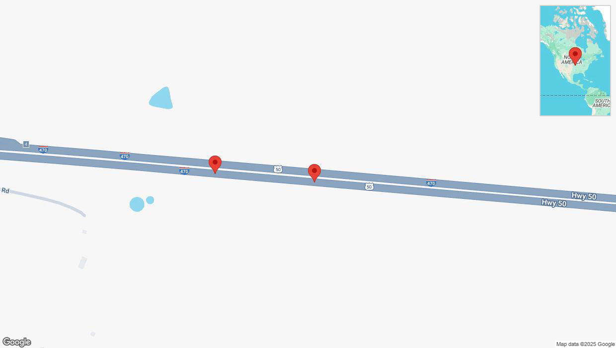 A detailed map that shows the affected road due to 'Broken down vehicle on eastbound I-470 in Kansas City' on February 15th at 8:39 p.m.