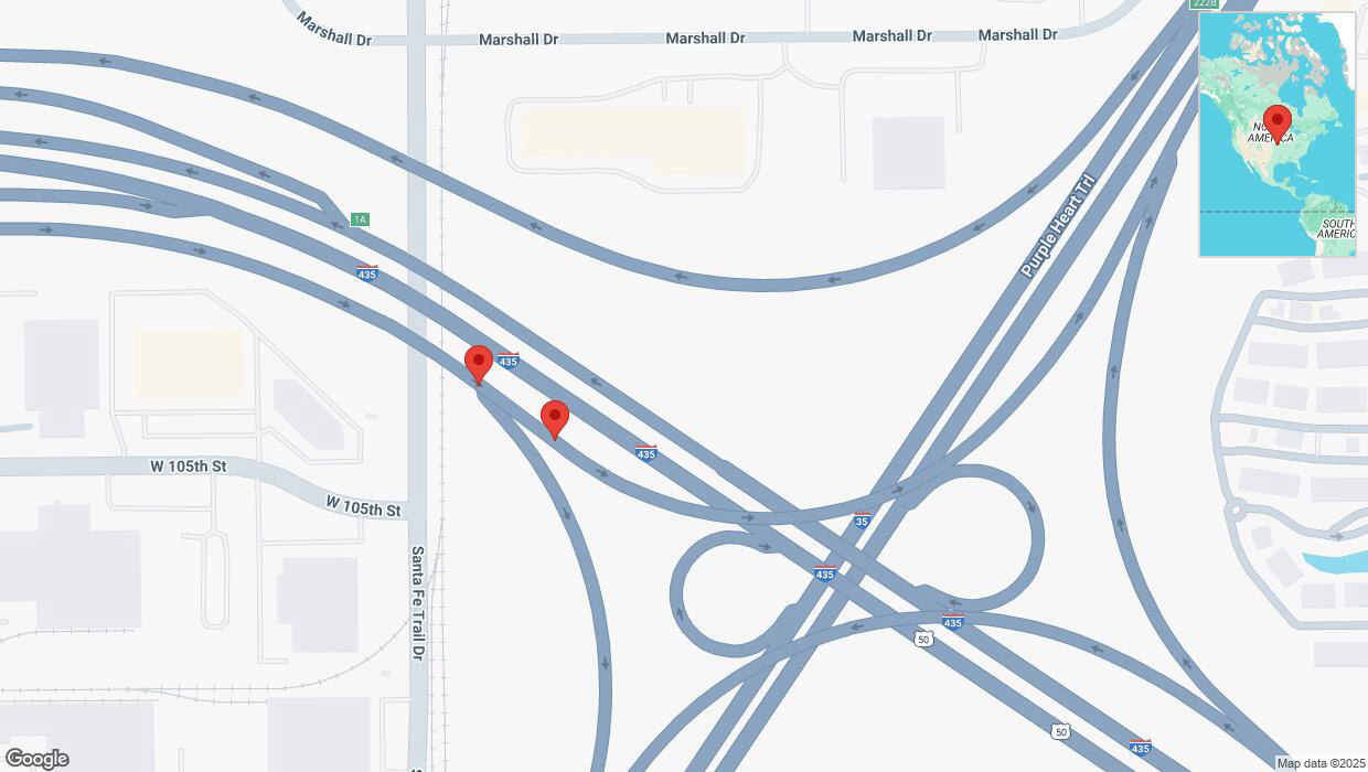 A detailed map that shows the affected road due to 'A crash has been reported on Santa Fe Trail Drive' on February 14th at 6:38 p.m.