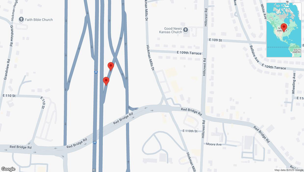 A detailed map that shows the affected road due to 'Crash update: U. S. Highway 71' on February 14th at 8:23 p.m.