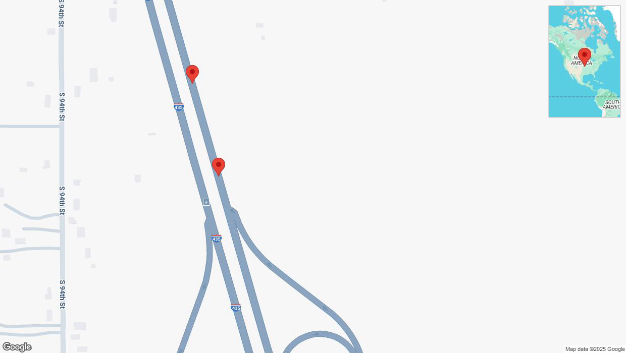 A detailed map that shows the affected road due to 'Broken down vehicle on northbound I-435 in Kansas City' on February 17th at 2:19 p.m.
