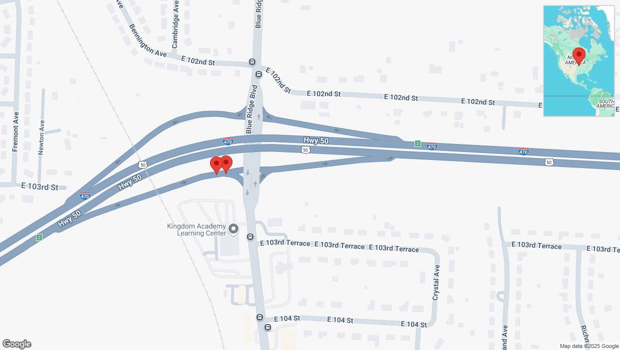 A detailed map that shows the affected road due to 'Crash update: Blue Ridge Boulevard' on February 17th at 4:05 p.m.