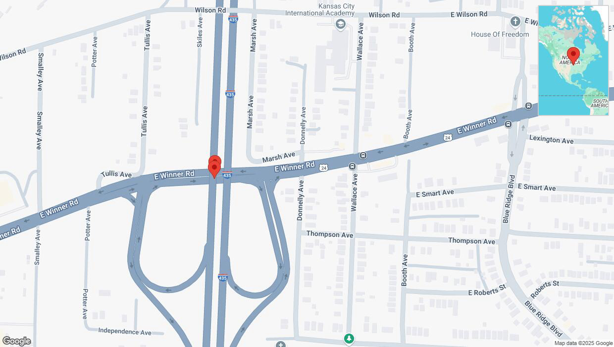 A detailed map that shows the affected road due to 'Broken down vehicle on southbound I-435 in Kansas City' on February 17th at 4:54 p.m.