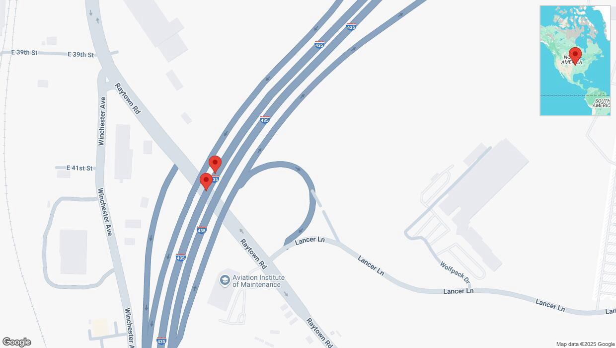 A detailed map that shows the affected road due to 'Broken down vehicle on southbound I-435 in Kansas City' on February 17th at 5:05 p.m.