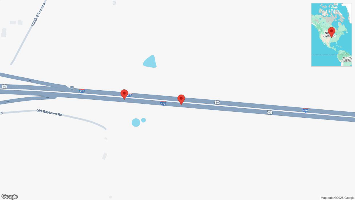 A detailed map that shows the affected road due to 'Broken down vehicle on eastbound I-470 in Kansas City' on February 17th at 6:11 p.m.