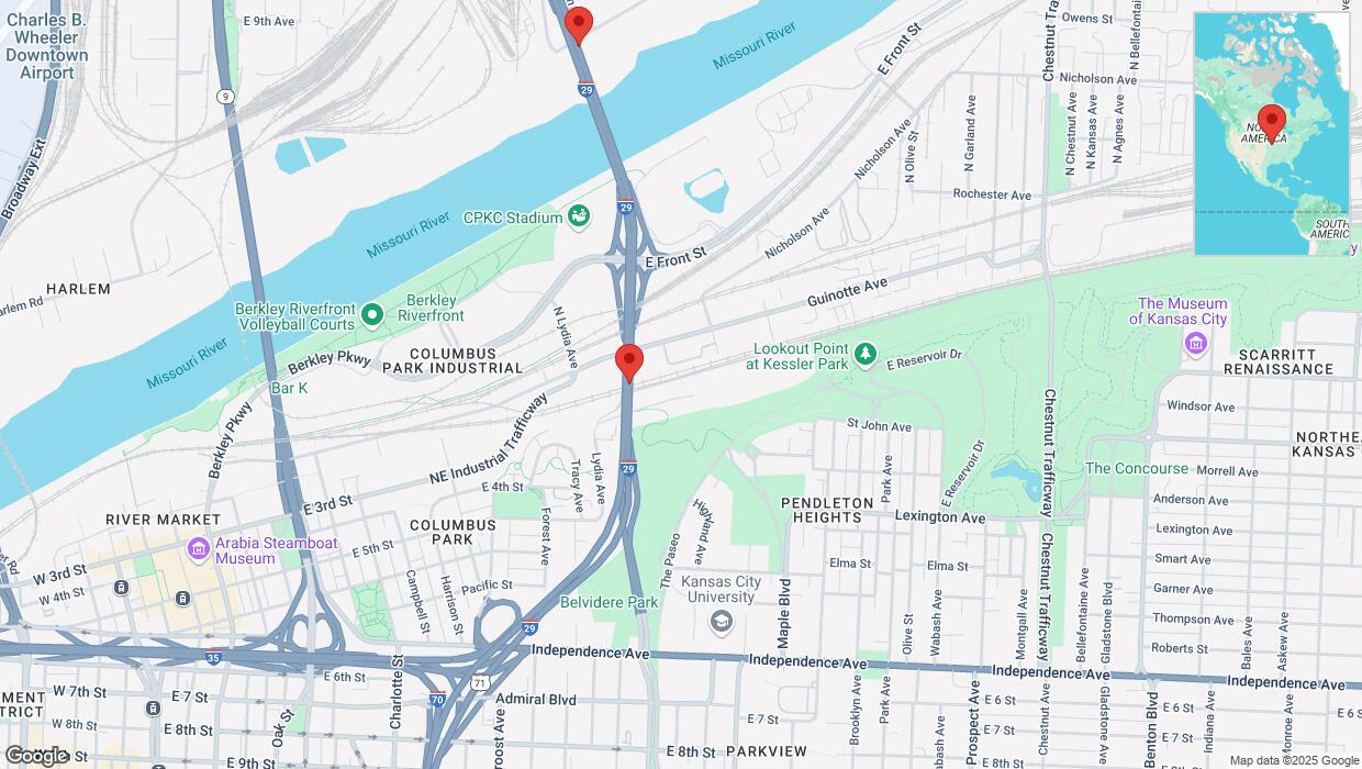 A detailed map that shows the affected road due to 'Crash report: I-29/I-35' on February 17th at 8:48 p.m.