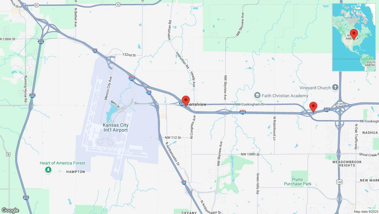 A detailed map that shows the affected road due to 'Heavy snowfall on eastbound I-435 in Kansas City' on February 17th at 9:21 p.m.