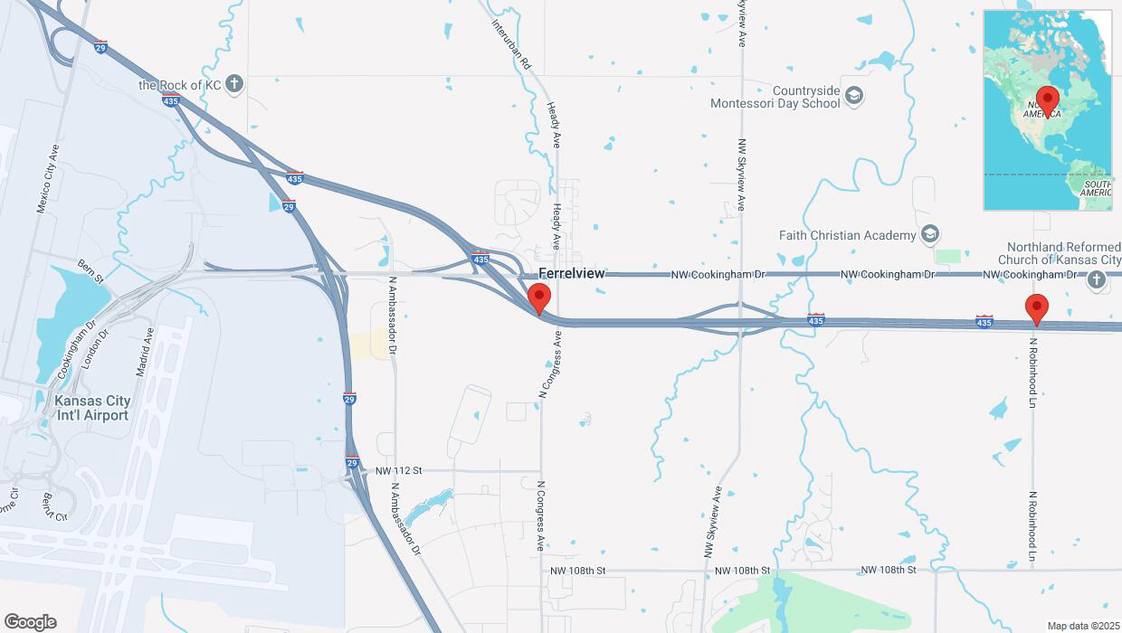 A detailed map that shows the affected road due to 'Heavy snowfall on eastbound I-435 in Kansas City' on February 17th at 9:27 p.m.