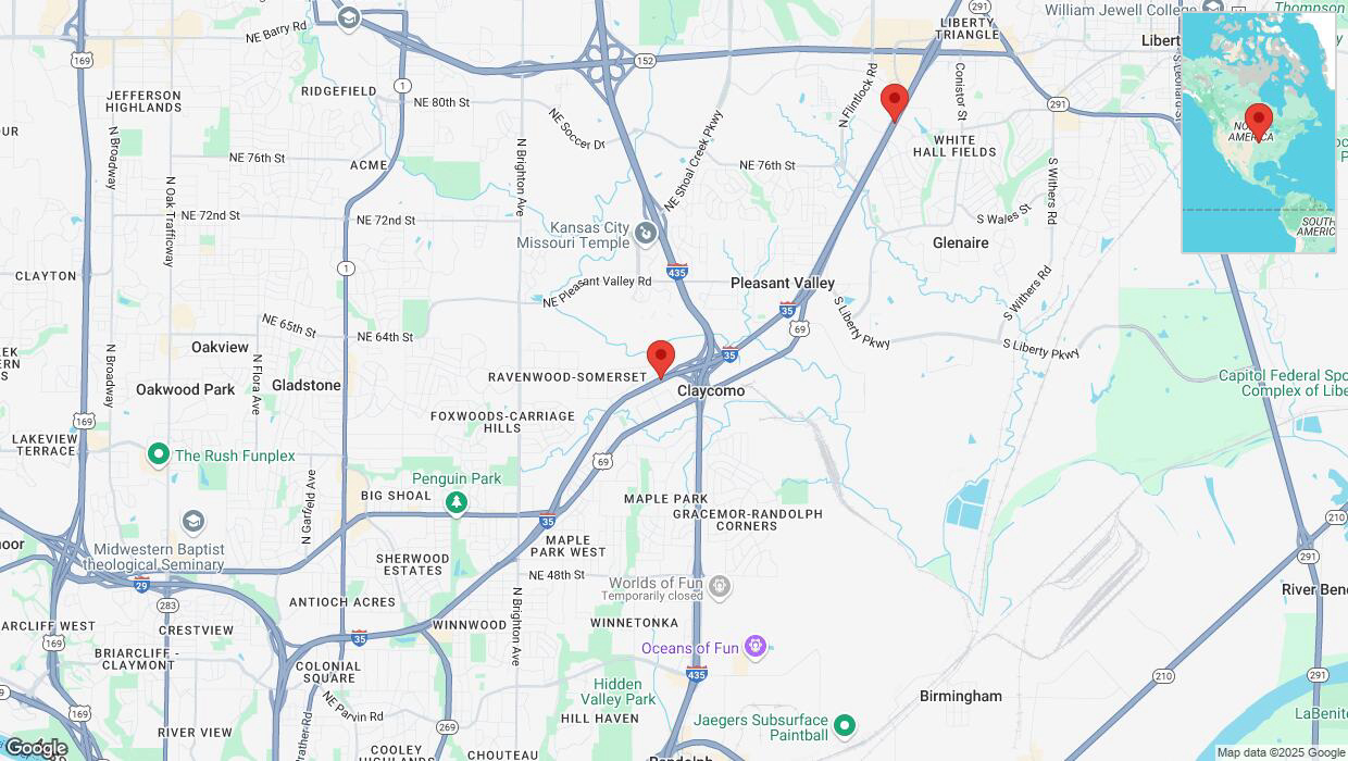 A detailed map that shows the affected road due to 'Heavy snowfall on northbound I-35 in Kansas City' on February 17th at 9:39 p.m.
