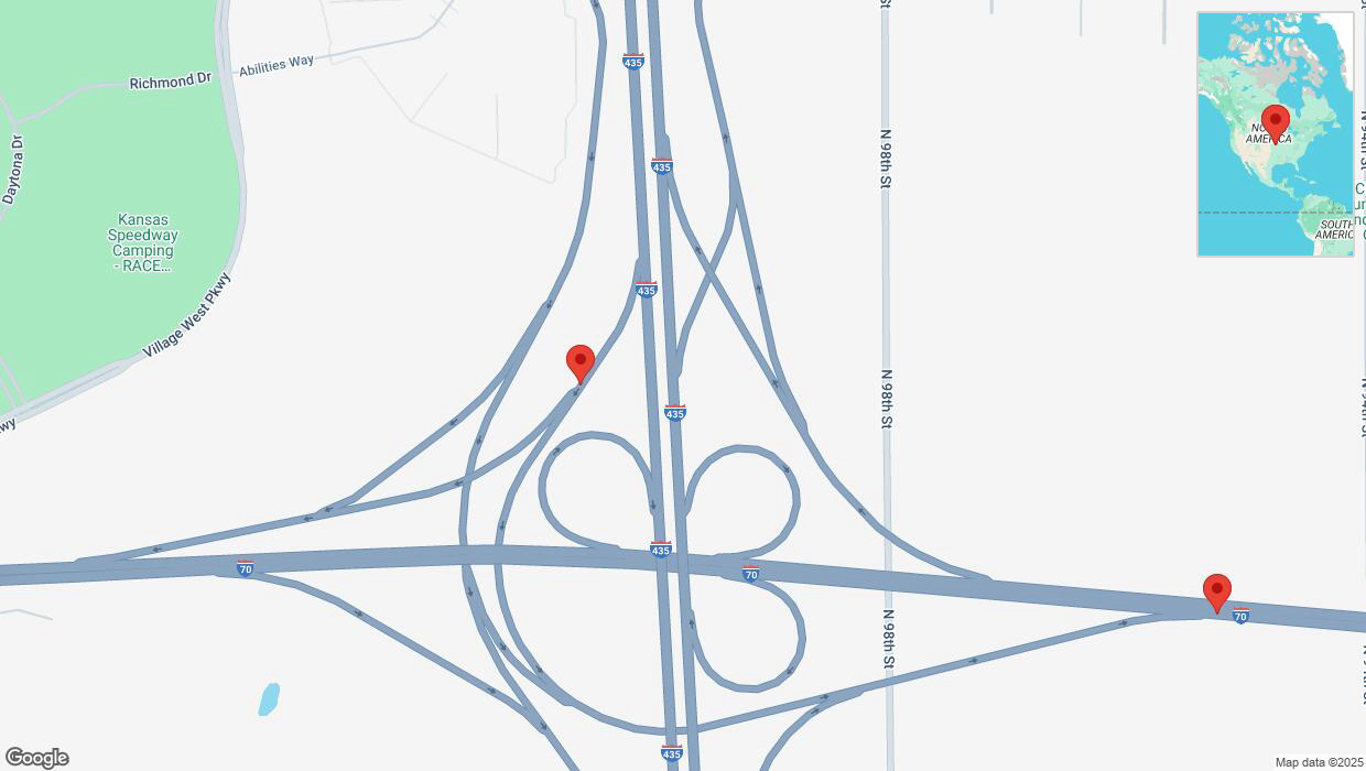 A detailed map that shows the affected road due to 'Heavy snowfall on Interstate 435 in Kansas City' on February 17th at 9:51 p.m.