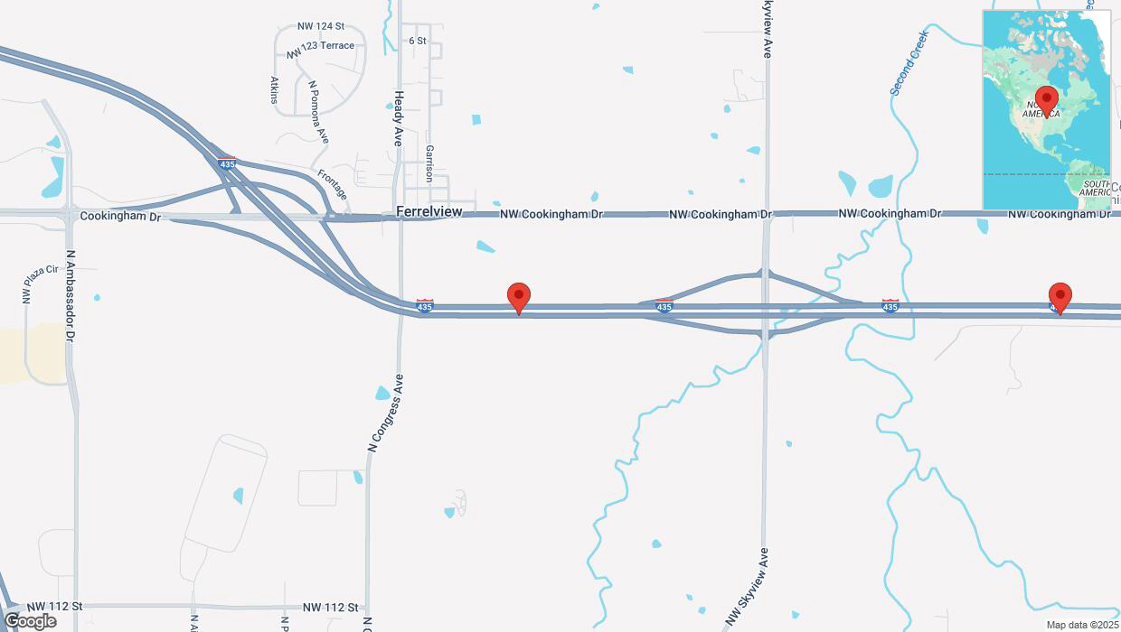 A detailed map that shows the affected road due to 'Heavy snowfall on eastbound I-435 in Kansas City' on February 17th at 9:51 p.m.