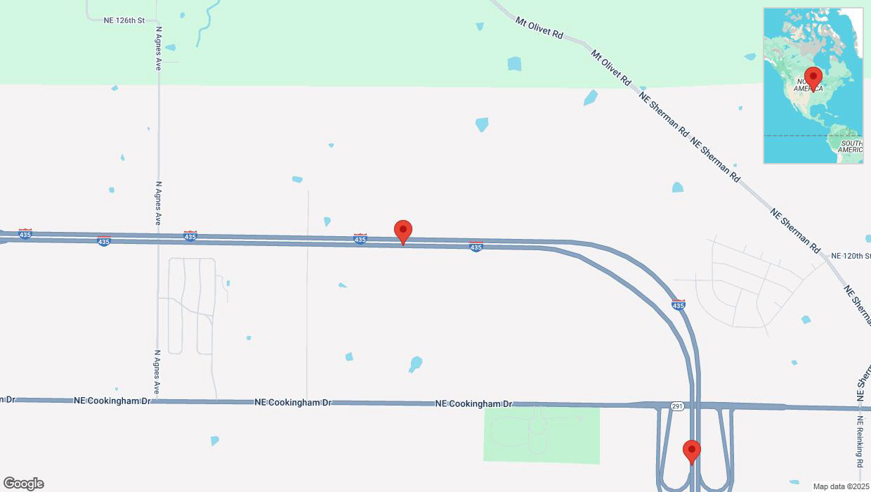A detailed map that shows the affected road due to 'Heavy snowfall on eastbound I-435 in Kansas City' on February 17th at 9:58 p.m.