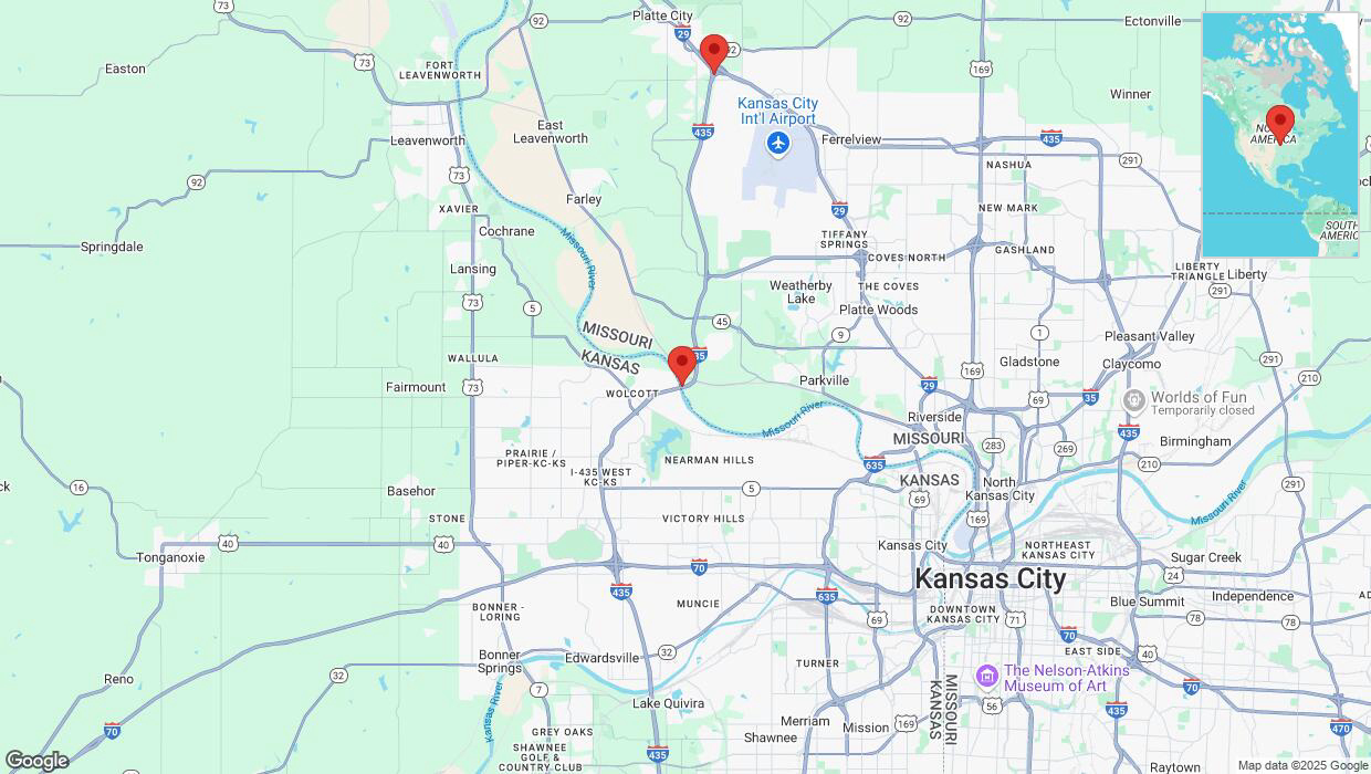 A detailed map that shows the affected road due to 'Heavy snowfall on northbound I-435 in Kansas City' on February 17th at 9:58 p.m.