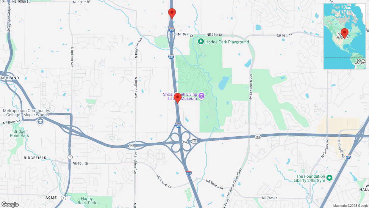 A detailed map that shows the affected road due to 'Heavy snowfall on northbound I-435 in Kansas City' on February 17th at 10:09 p.m.