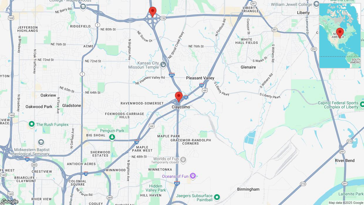 A detailed map that shows the affected road due to 'Heavy snowfall on northbound I-435 in Kansas City' on February 17th at 10:09 p.m.