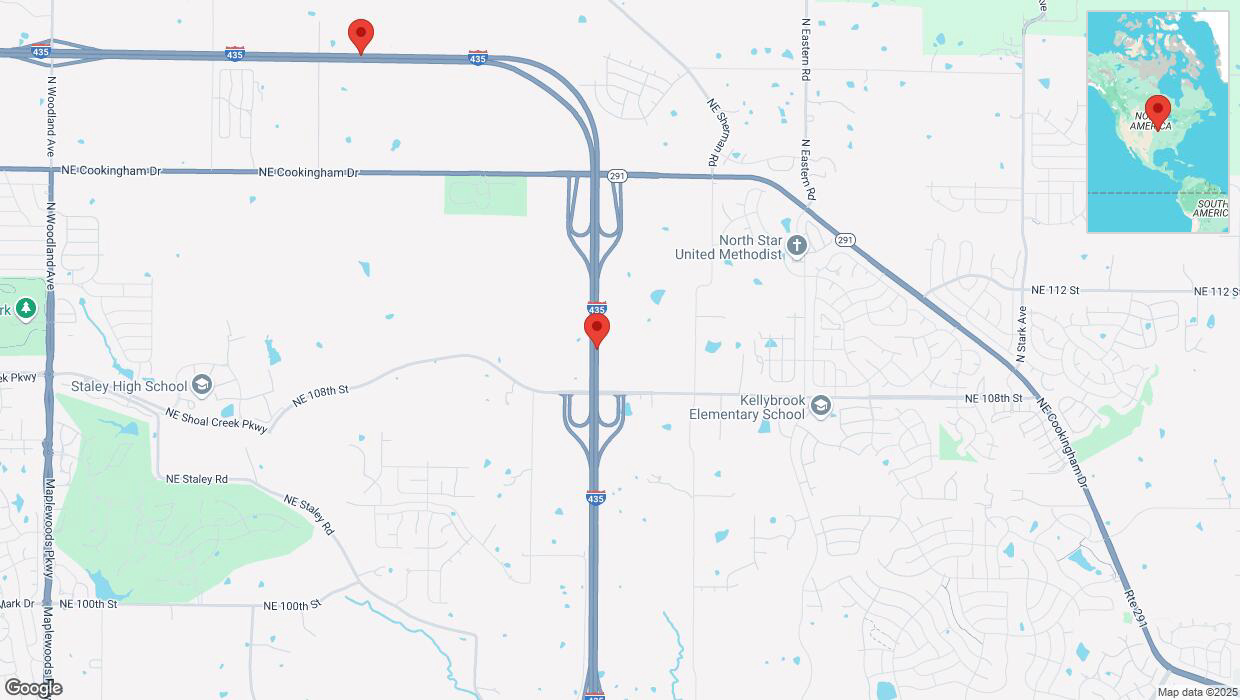 A detailed map that shows the affected road due to 'Heavy snowfall on westbound I-435 in Kansas City' on February 17th at 10:20 p.m.