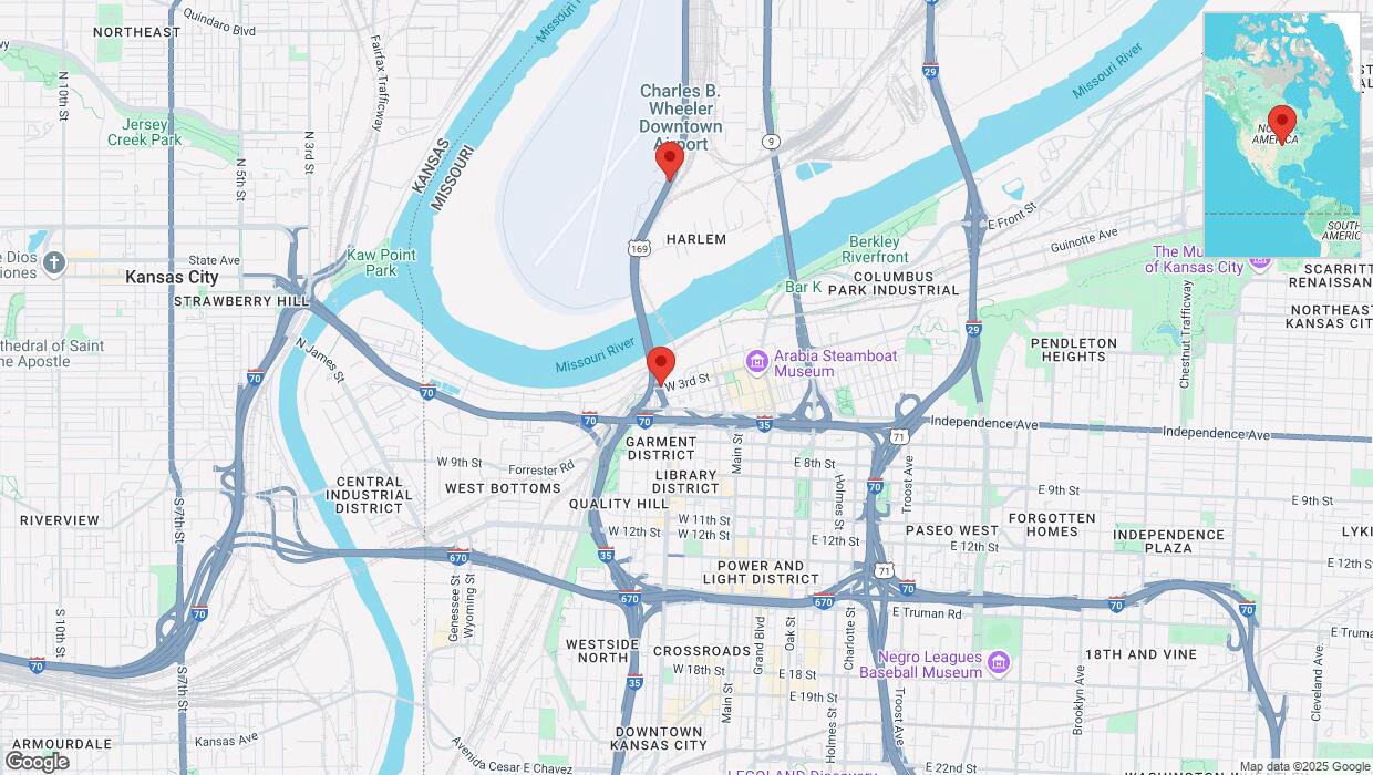 A detailed map that shows the affected road due to 'Heavy snowfall on northbound US-169 North in Kansas City' on February 17th at 10:20 p.m.