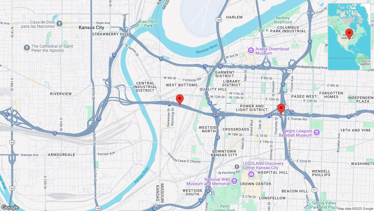 A detailed map that shows the affected road due to 'Heavy snowfall on eastbound I-670 in Kansas City' on February 17th at 10:20 p.m.