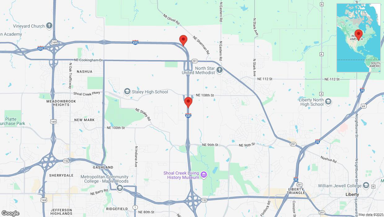 A detailed map that shows the affected road due to 'Heavy snowfall on northbound I-435 in Kansas City' on February 17th at 10:20 p.m.