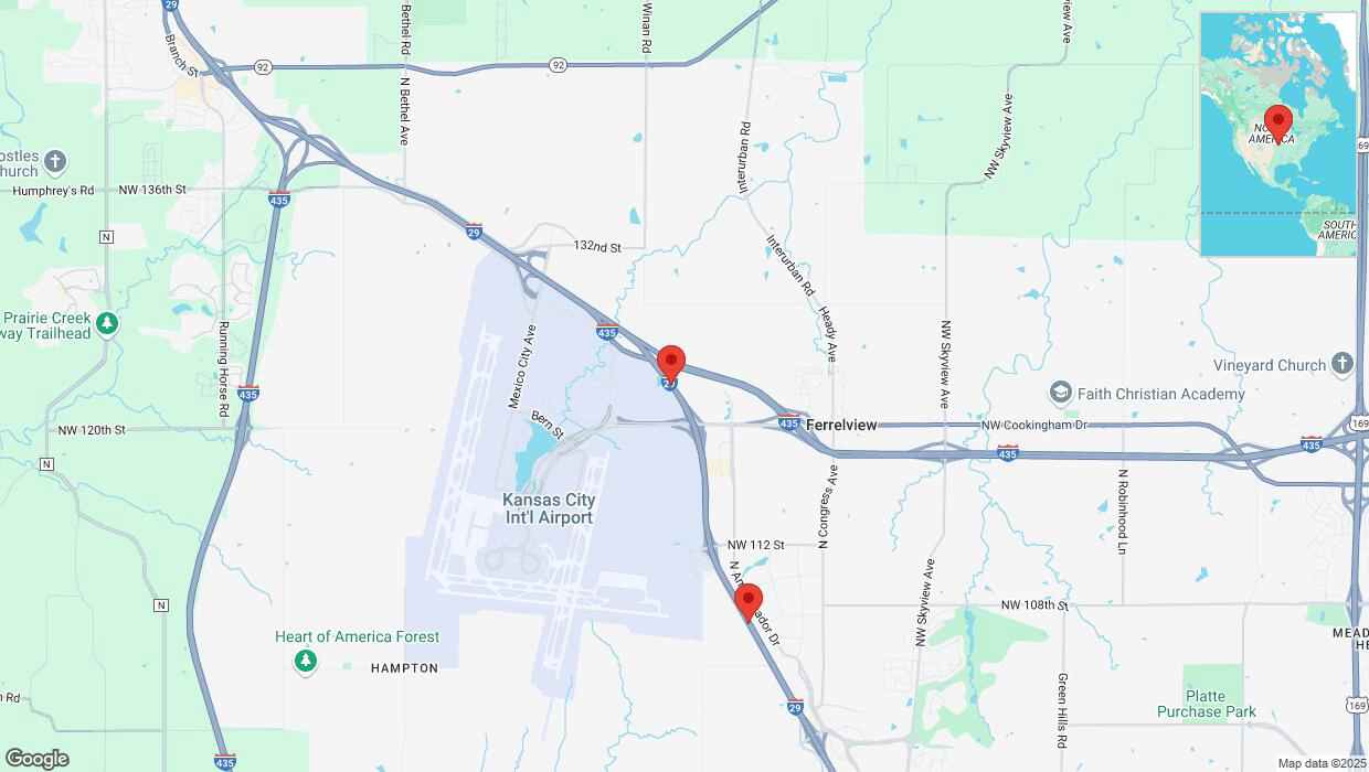 A detailed map that shows the affected road due to 'Heavy snowfall on southbound I-29 in Kansas City' on February 17th at 10:20 p.m.