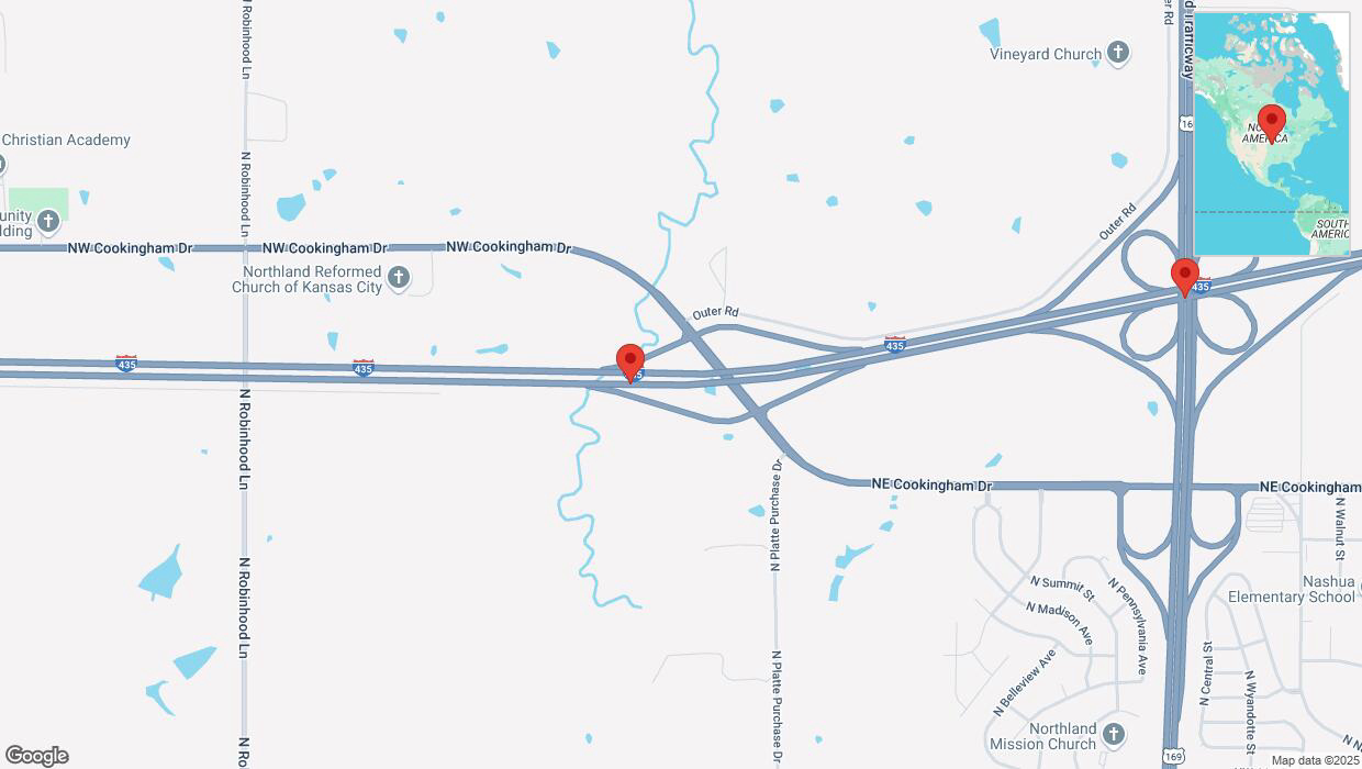 A detailed map that shows the affected road due to 'Heavy snowfall on eastbound I-435 in Kansas City' on February 17th at 10:26 p.m.
