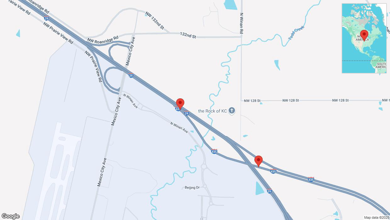 A detailed map that shows the affected road due to 'Heavy snowfall on eastbound I-435 East in Kansas City' on February 17th at 10:26 p.m.