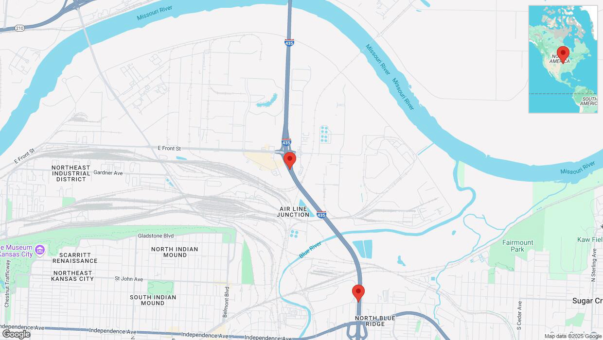 A detailed map that shows the affected road due to 'Heavy snowfall on southbound I-435 in Kansas City' on February 17th at 10:26 p.m.