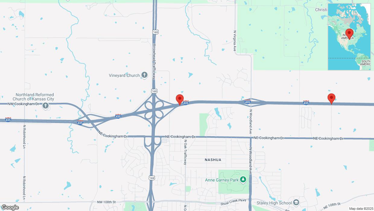 A detailed map that shows the affected road due to 'Heavy snowfall on eastbound I-435 in Kansas City' on February 17th at 10:32 p.m.