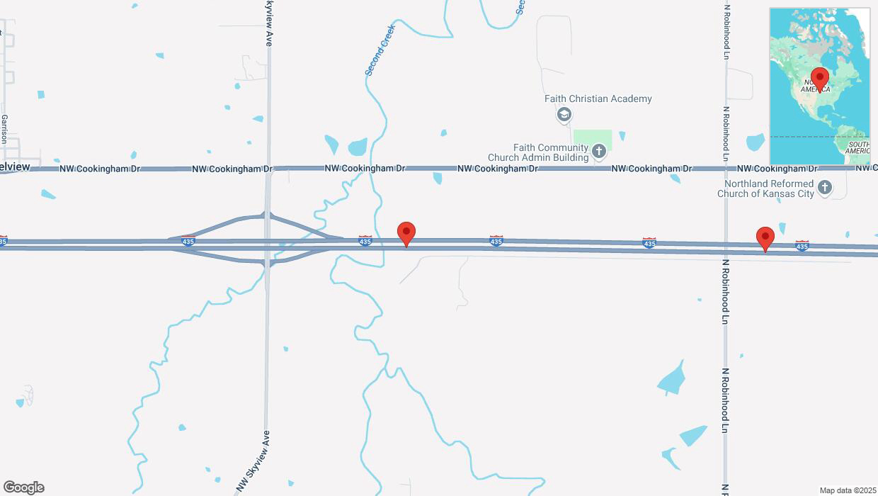 A detailed map that shows the affected road due to 'Heavy snowfall on eastbound I-435 in Kansas City' on February 17th at 10:32 p.m.