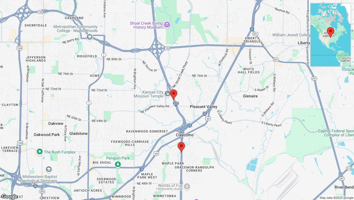 A detailed map that shows the affected road due to 'Heavy snowfall on southbound I-435 in Kansas City' on February 17th at 10:32 p.m.