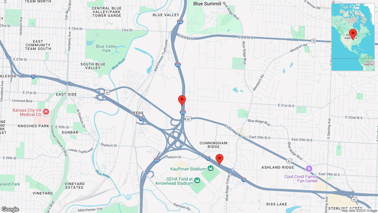 A detailed map that shows the affected road due to 'Heavy snowfall on Marsh Avenue in Kansas City' on February 17th at 11:02 p.m.