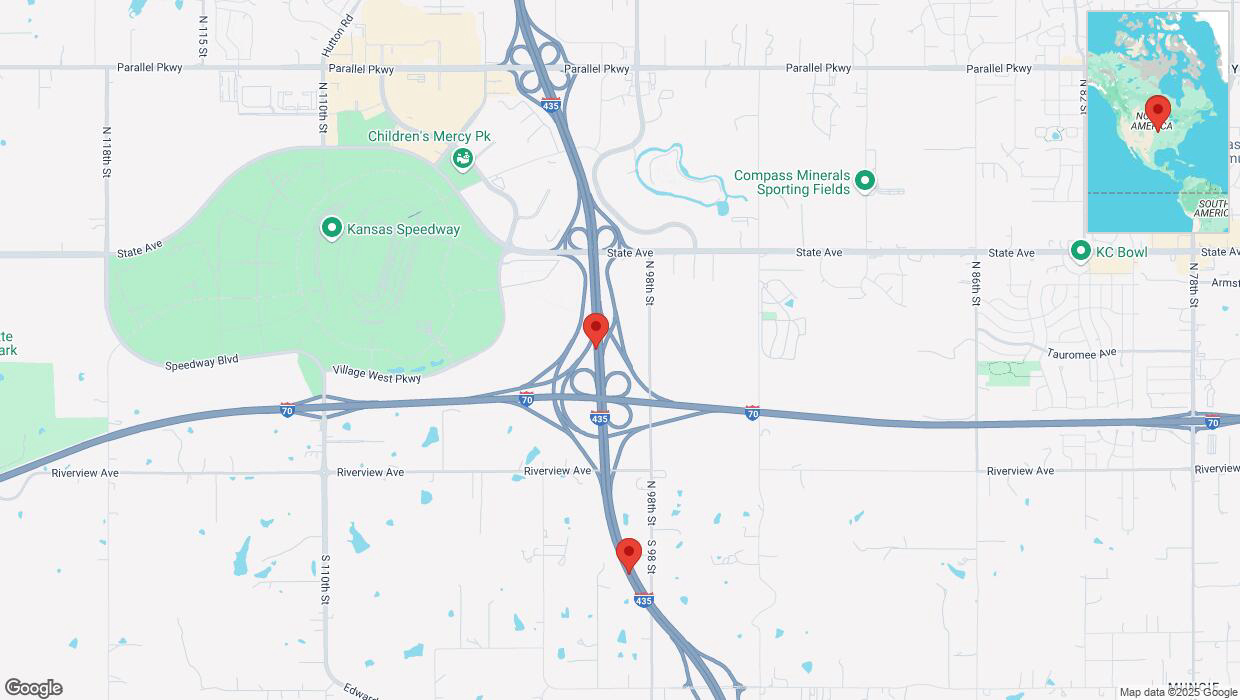 A detailed map that shows the affected road due to 'Heavy snowfall on southbound I-435 in Kansas City' on February 17th at 10:37 p.m.