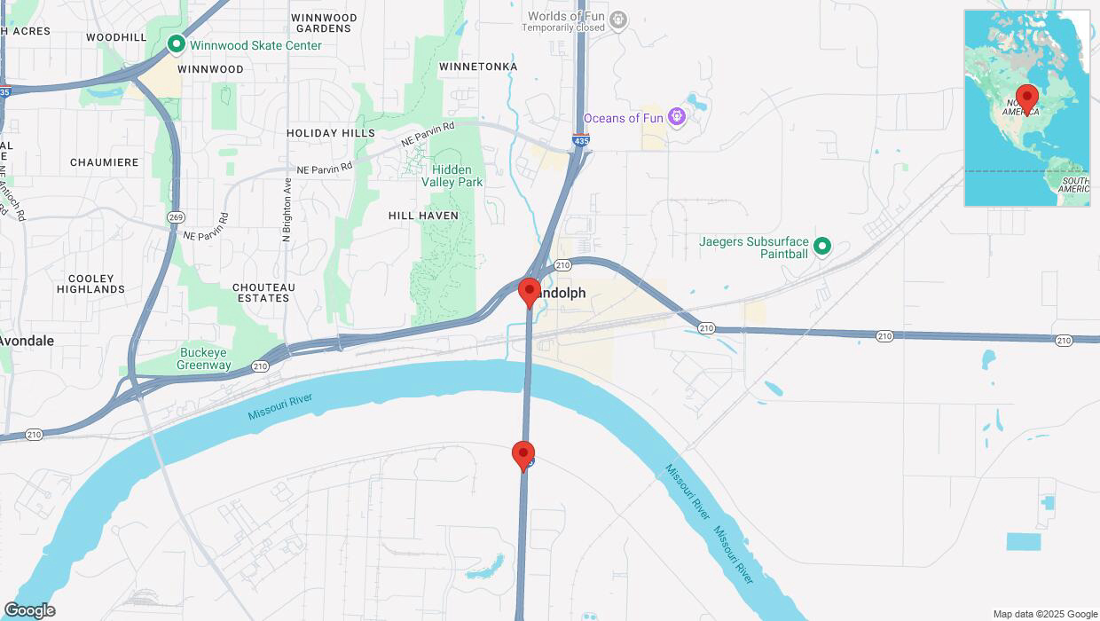 A detailed map that shows the affected road due to 'Heavy snowfall on southbound I-435 in Kansas City' on February 17th at 10:37 p.m.