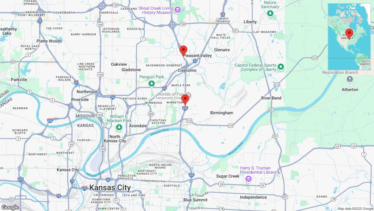 A detailed map that shows the affected road due to 'Heavy snowfall on northbound I-435 in Kansas City' on February 17th at 10:37 p.m.
