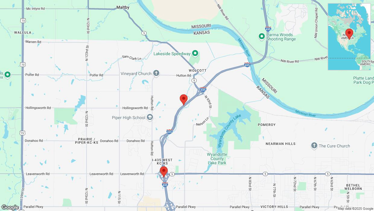 A detailed map that shows the affected road due to 'Heavy snowfall on southbound I-435 in Kansas City' on February 17th at 10:43 p.m.