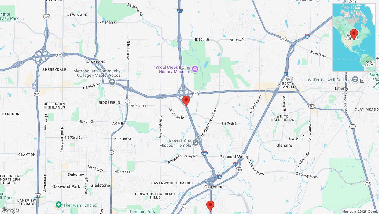 A detailed map that shows the affected road due to 'Heavy snowfall on southbound I-435 in Kansas City' on February 17th at 10:43 p.m.