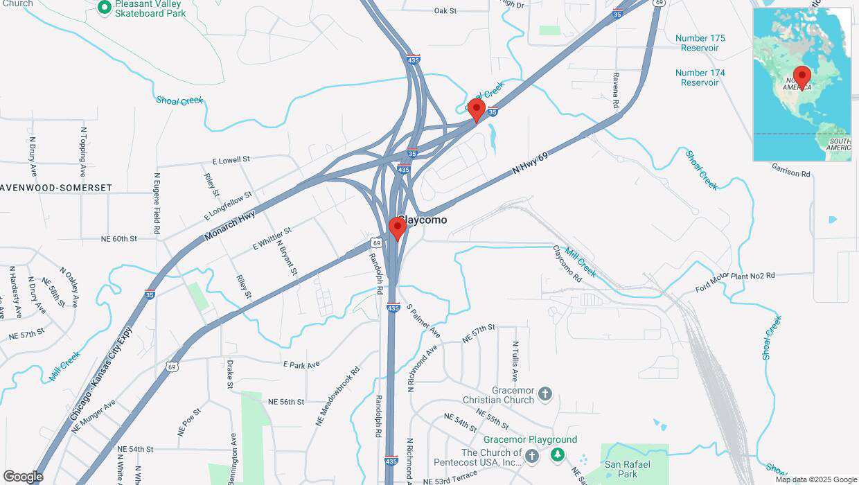 A detailed map that shows the affected road due to 'Heavy snowfall on U.S. 69 in Kansas City' on February 17th at 10:49 p.m.
