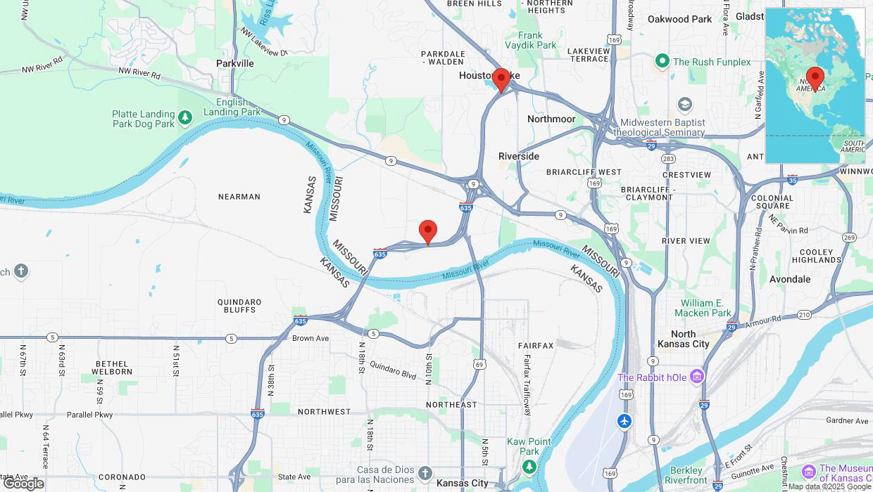 A detailed map that shows the affected road due to 'Heavy snowfall on northbound I-635 in Riverside' on February 17th at 10:49 p.m.