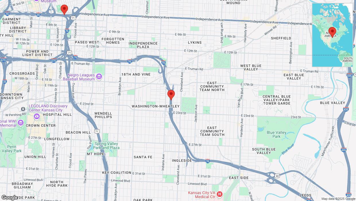 A detailed map that shows the affected road due to 'Heavy snowfall on northbound I-70 in Kansas City' on February 17th at 10:49 p.m.
