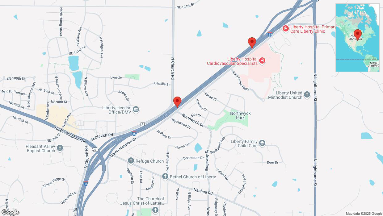 A detailed map that shows the affected road due to 'Heavy snowfall in Liberty' on February 17th at 10:56 p.m.