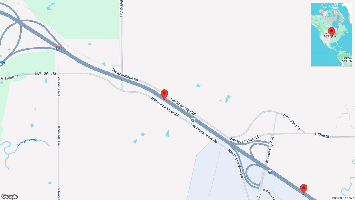 A detailed map that shows the affected road due to 'Heavy snowfall on eastbound I-435/I-29 in Platte City' on February 17th at 10:56 p.m.