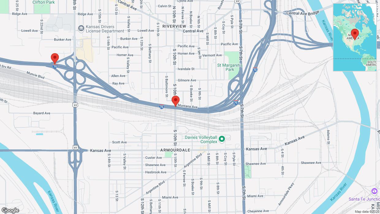A detailed map that shows the affected road due to 'Heavy snowfall on westbound I-70 in Kansas City' on February 17th at 11:02 p.m.