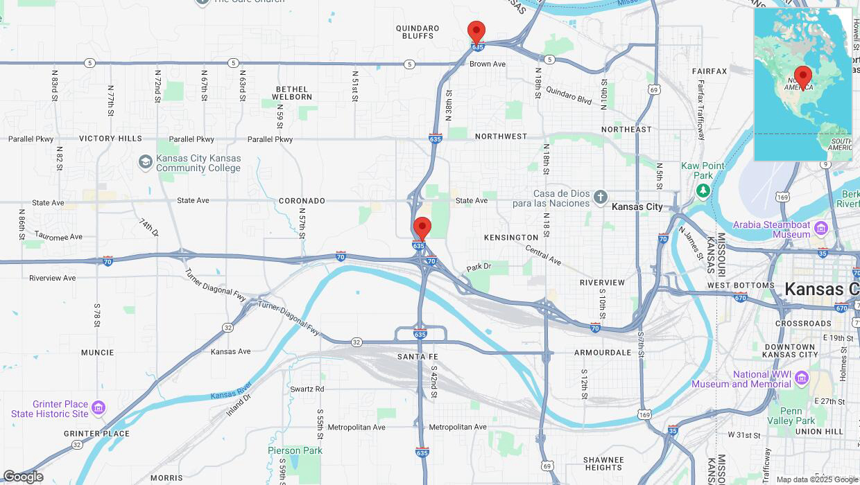 A detailed map that shows the affected road due to 'Heavy snowfall on northbound I-635 in Kansas City' on February 17th at 11:07 p.m.