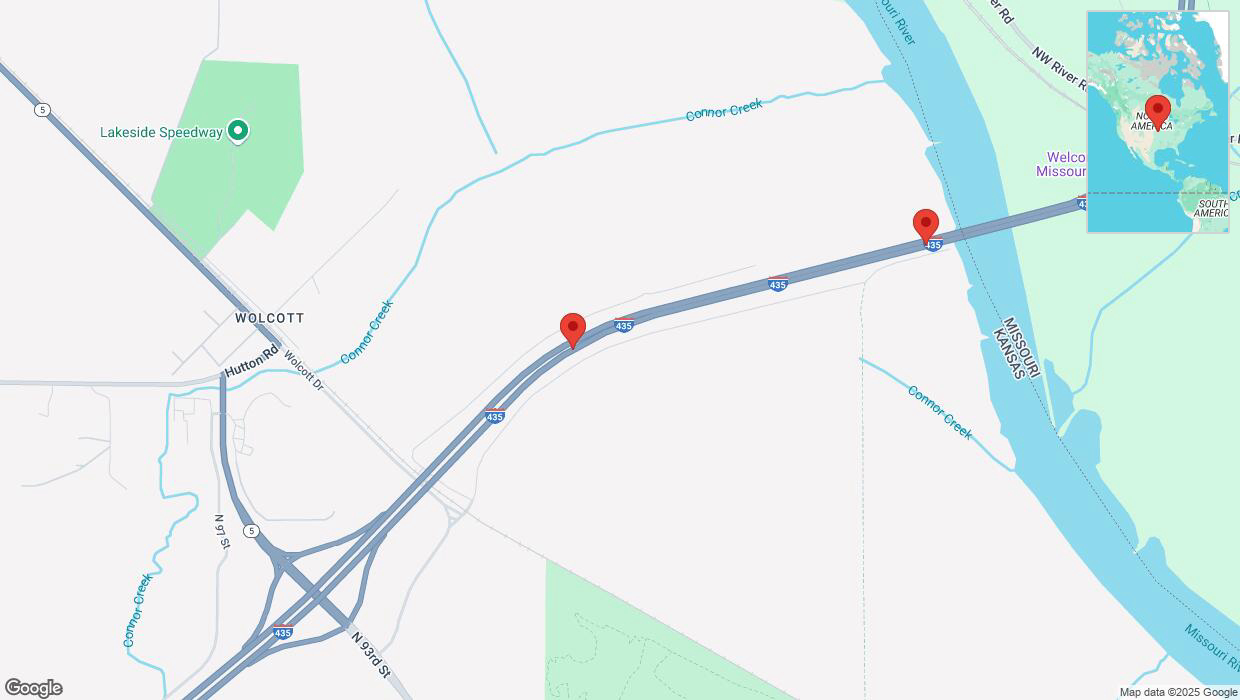 A detailed map that shows the affected road due to 'Heavy snowfall on northbound I-435 in Kansas City' on February 17th at 11:14 p.m.
