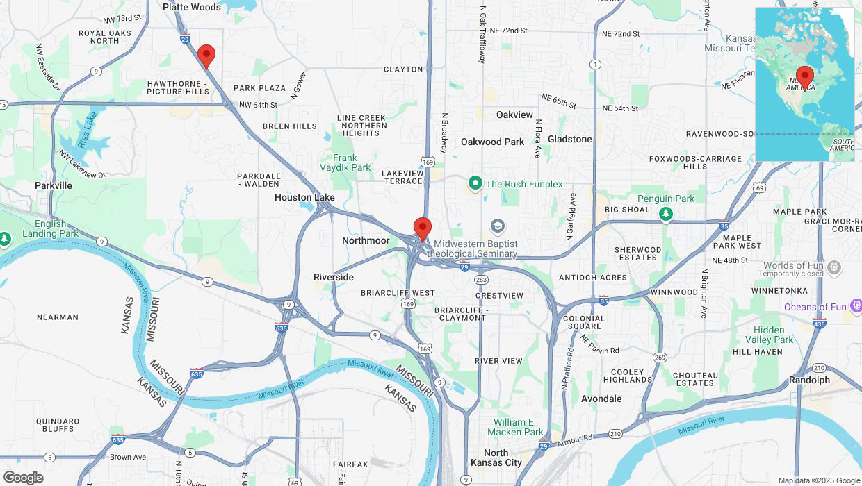 A detailed map that shows the affected road due to 'Heavy snowfall on northbound I-29 in Kansas City' on February 17th at 11:14 p.m.