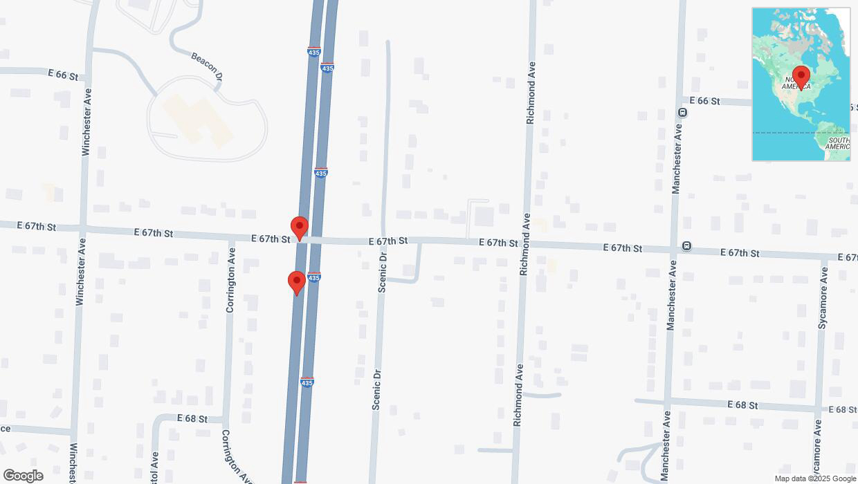 A detailed map that shows the affected road due to 'Broken down vehicle on southbound I-435 in Kansas City' on February 17th at 11:14 p.m.