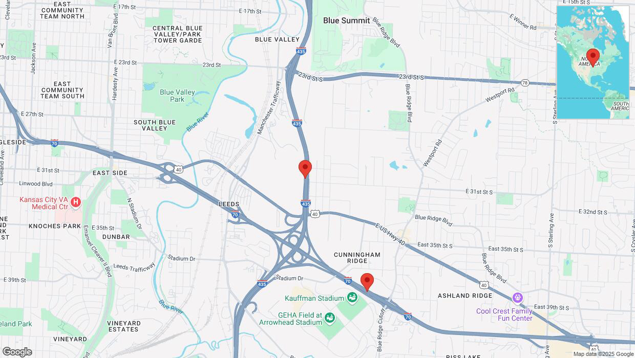 A detailed map that shows the affected road due to 'Heavy snowfall on Marsh Avenue in Kansas City' on February 17th at 11:20 p.m.